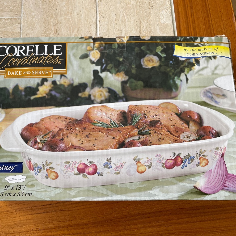 Vintage corelle coordinates chutney fruit bake & serve